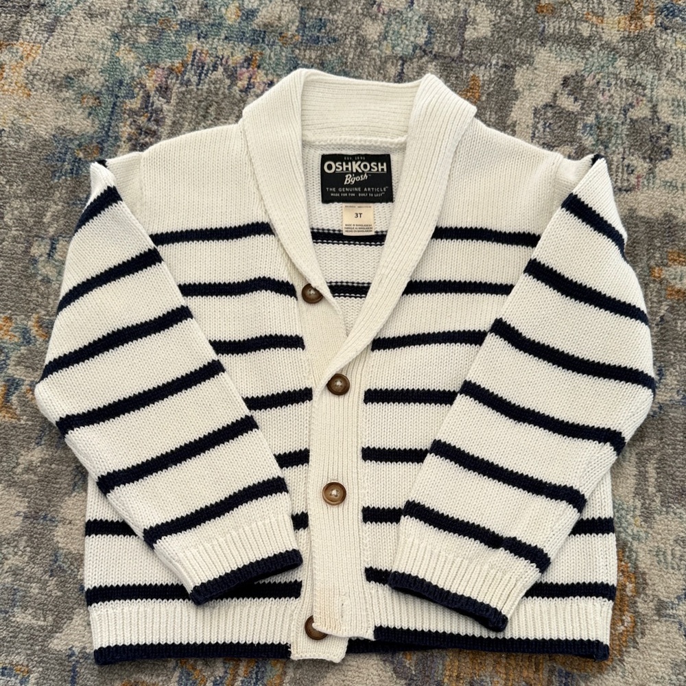 3T OshKosh B'gosh Cardigan - White and navy Stripes
